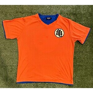 JOGAL Mens V-Neck Short Sleeve Graphic Print T-Shirt Orange/Blue Size L